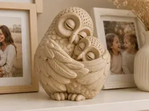 Owl Mother & Baby Embrace Sleeping Owl Family Cute