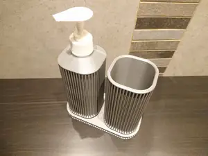 Ribbed Toothbrush Cup and Soap Dispenser