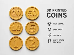 3D Printed Coins – 1, 2, 5, 10, 20 & 50