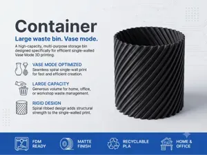 Large Spiral Vase Mode Waste Bin | Trash Can