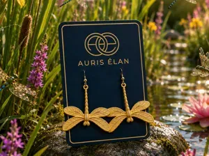 Golden Reed Dragonfly Earrings