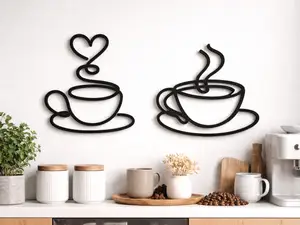 Lineart Kaffeetassen Herz Minimalistisch Wand