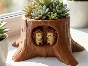 Cute Hedgehog Tree Stump Planter with Drain