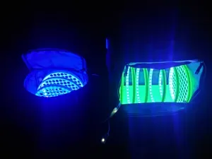 Disc golf holder with UV LED lighting