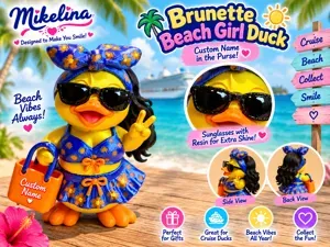 Brunette Beach Girl Duck – Custom Name