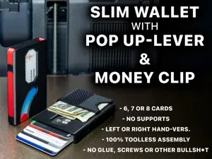Slim wallet with pop up-lever & money clip