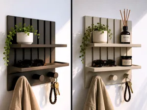 Wood Panel Entryway Organizer with Key Hooks