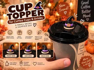 Cute Witch Hat Coffee & Drink Cup Lid Topper