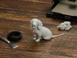Sitting Long-Haired Dachshund - Full Body Statue