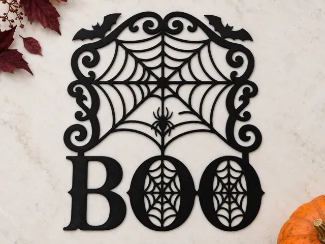 BOO Spiderweb Sign – Gothic Halloween Decor — Image 2 of 4