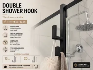 Double Shower Glass Hook - 2 Hooks on One Side