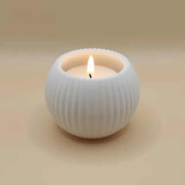 Modern Round Ribbed Candle, (LED) Tealight Holder — Image 2 of 5