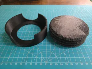 Round coaster holder x4 10cm Slate coasters