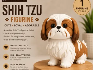 Shih Tzu Mini Figurine – White PLA Dog Puppy