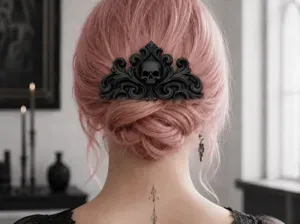 Goth Baroque Skull Hair Comb for Gothic Bun