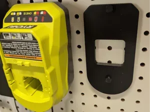 Pegboard holder for Ryobi charger model PCG002