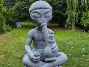 Alien with Bong sitting on a Mushroom