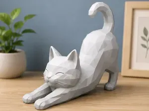 Low Poly Stretching Cat – Cute Cat Decor