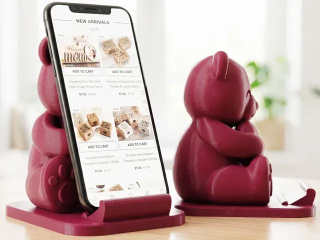 Cute Teddy Bear Phone Stand Hugging Heart #41 — Image 3 of 3