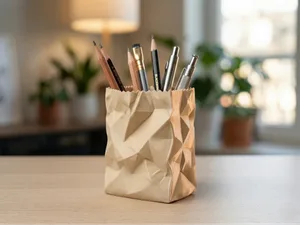 Crumpled Paper Bag Pen Holder - Desk Organizer