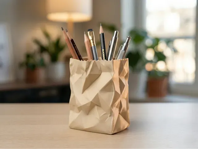 Crumpled Paper Bag Pen Holder - Desk Organizer