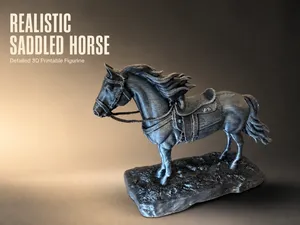 Realistic Horse with Saddle Detailed Figurine STL