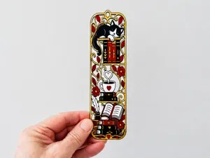 Cat, Coffee & Books Bookmark Floral Reading Design