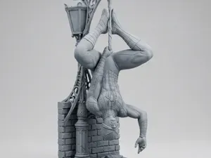 Spider-Man Hanging Upside Down Street Lamp Statue