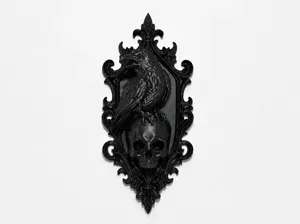 Raven and Skull Gothic Wall Plaque
