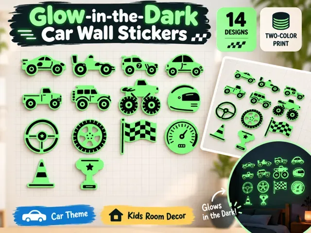 Glow-in-the-Dark Car Wall Stickers | 14 Designs