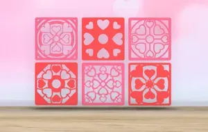Valentine's Day - Square Heart Themed - 6 Coaster Set