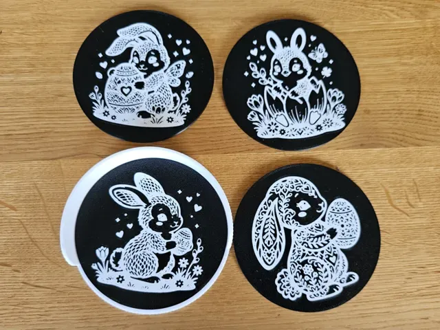 Minimalist Easter Bunny Coaster Set & Holder