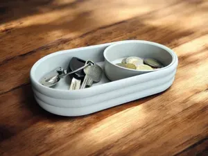 Modern Mid-Century Tray with sliding Coin Bowl