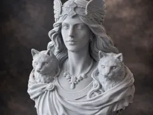 Freya – Busto della Dea Norrena con Gatti Sacri