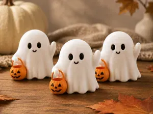 Cute Ghost with Pumpkin Basket