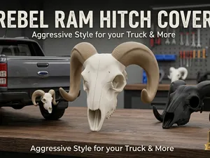 Rebel Ram Hitch Cover - Aggressive Truck Tailgate