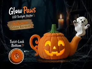 Golden Retriever GlowPaws Tealight Holder Pumpkin