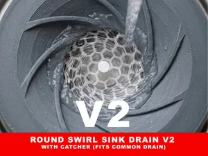 Round swirl sink drain with catcher V2 (revised!)