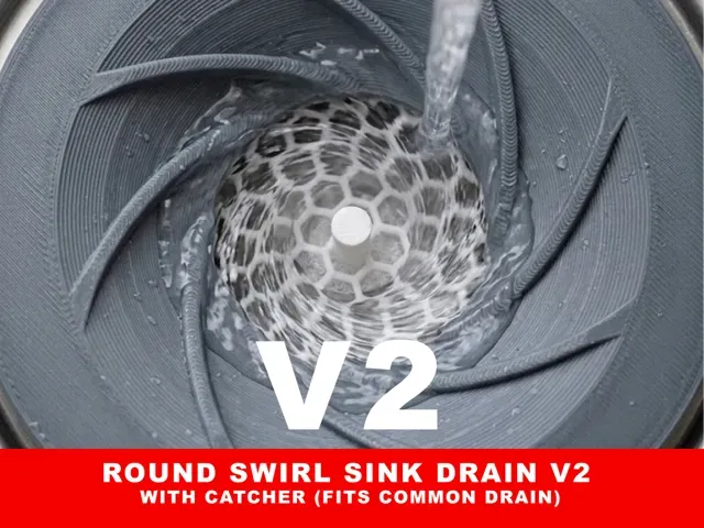 Round swirl sink drain with catcher V2 (revised!)