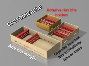 Rotating holders for hex bits in Gridfinity bins