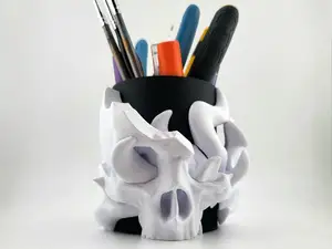 pen holder tools brush fire skull