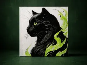 Hueforge Black cat with green eyes