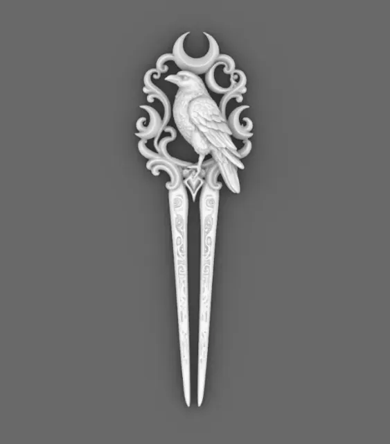 Goth Raven Moon Hair Fork — Image 6 of 7