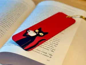 Chill Cat Bookmark – Sipping Coffee & Holding Page