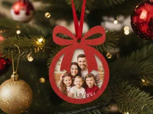 Christmas Bauble Photo Frame with Bow - Snap-Fit