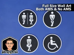 Fun Set of Restroom Door / Wall Signs - No AMS