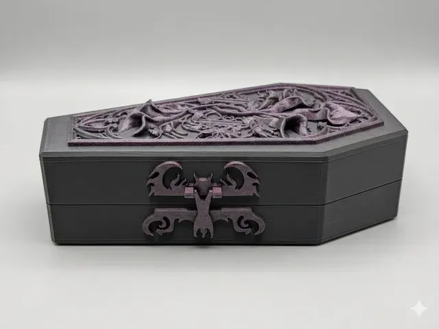 Goth Ring Jewelry Box w/ Calla Lilies & Bat Latch