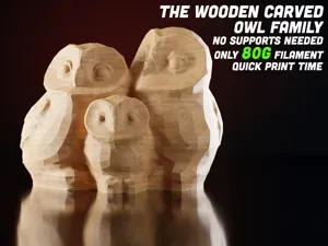 Wooden Carved Owl Family - No Support - Home Decor