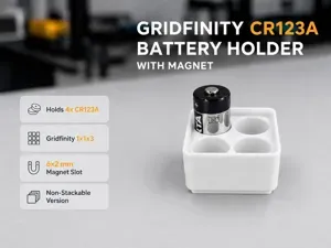 Gridfinity CR123A battery holder with magnet
