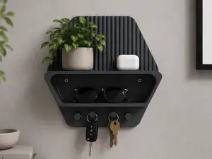 Modern Entryway Organizer Shelf with Key Hooks